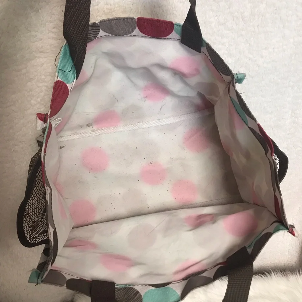 thirty-one Polka Dot Tote in Red, Aqua & Gray